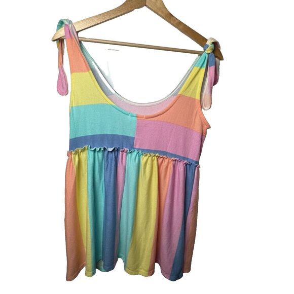 BiBi Pastel Rainbow Striped Tie Shoulder Tank Top Size Medium - Picture 3 of 4
